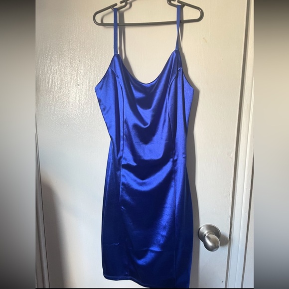 Iris Royal Blue Satin Mini Dress - Picture 3 of 4